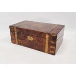 Victorian mahogany and brass bound writing box, brass inset to top inscribed ' H. Keniston 1886',