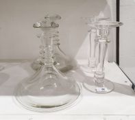 Pair of 20th century ship's decanters and a pair of clear glass candle holders (4)