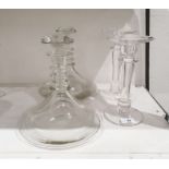 Pair of 20th century ship's decanters and a pair of clear glass candle holders (4)