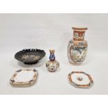 Prinknash pottery footed bowl with armorial to centre, an Italian vase marked 'Chineserie', two