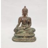 Bronze figure of seated Buddha, on stepped base, 20cm high