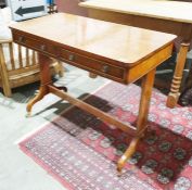 20th century burr walnut two drawer occasional table, rectangular top with rounded corners, two faux