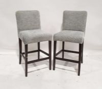 Pair of modern kitchen bar chairs with pale blue upholstered seat and back (2)