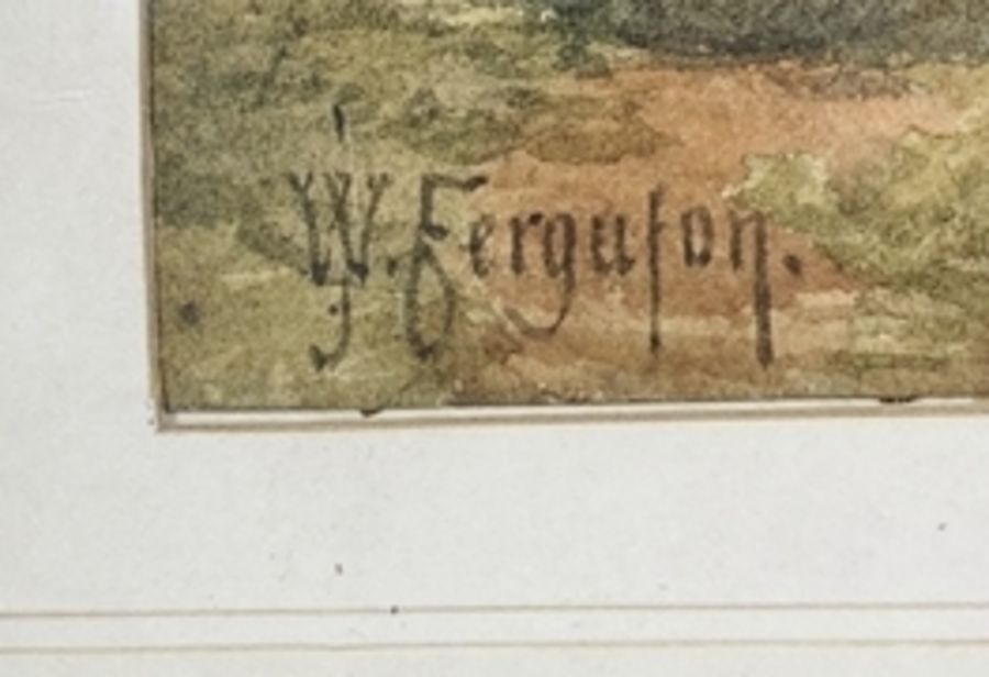 William James Ferguson (act. 1849-1886) Watercolour drawing  Lakeside landscape with single - Image 2 of 5