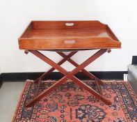 Mahogany butler's tray on standCondition ReportHeight incl. stand 65cm Tray - H. 9cm x L. 65cm x