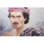 Elizabeth St John  Watercolour Portrait study of figure in pink bandana Elizabeth St John