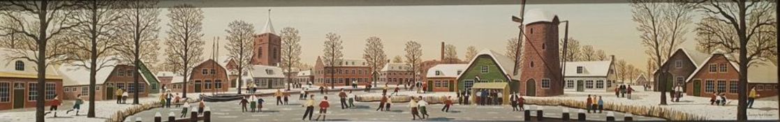 Jaat Der Haar (1922-1998)  Oil on canvas  Panorama of a Dutch village on a winter's day, signed