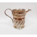 Edwardian silver cream jug, cylindrical, footed and semi-gadrooned, Sheffield 1903, 9cm high