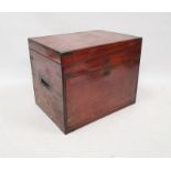 19th century mahogany and brass inset travelling stationery box, lid to top and the vertical fall