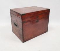 19th century mahogany and brass inset travelling stationery box, lid to top and the vertical fall