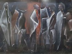 Unattributed Oil on board Village scene - Uganda(?), 52cm x 69cm, framed Colour print  African