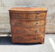 19th century mahogany bowfront chest of two short over three long drawers, on bracket feet, 113cm