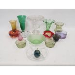 Collection of coloured glassware including a Czech or Venetian orange-tinted lobed ashtray/bowl,