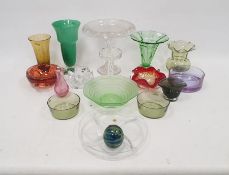 Collection of coloured glassware including a Czech or Venetian orange-tinted lobed ashtray/bowl,