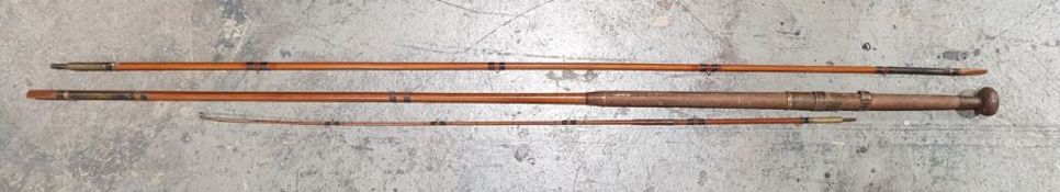 Three piece fishing rod marked 'Farlow, Makers, 191 Strand London' together with a cane 3 piece