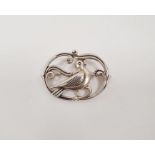 Danish silver brooch in the form of a bird within a scrollwork frame