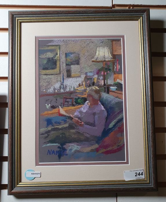 Mance (20th century school) Pastel Study of figure reading in armchair, signed lower left, 23cm x - Image 2 of 3