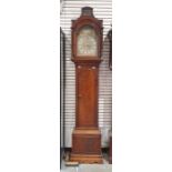 18th century mahogany longcase clock, the arched topped brass dial has subsidiary second hand and