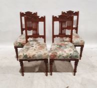 Set of four late 19th/early 20th century dining chairs with foliate upholstered seats to turned