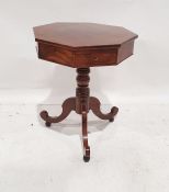 20th century mahogany octagonal worktable on turned pedestal and tripod base