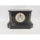 Victorian black slate mantel clock with brocot type visible escapement (no pendulum) (21cm)