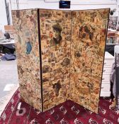 Victorian three-fold draught screen with decoupage decoration