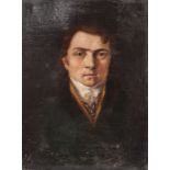 19th century school Oil on canvas Head and shoulders portrait study, figure in white cravat and