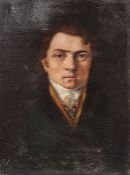 19th century school Oil on canvas Head and shoulders portrait study, figure in white cravat and