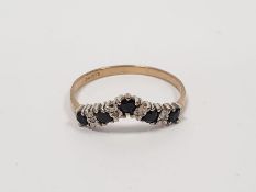 9ct gold, sapphire and diamond wishbone ring, 1.5g approx.