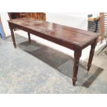 Early 20th century pine rectangular narrow table on turned supportsCondition ReportHeight 74.5cm