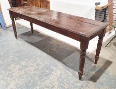 Early 20th century pine rectangular narrow table on turned supportsCondition ReportHeight 74.5cm