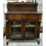 Regency mahogany chiffonier with three-quartered shelf, on turned supports to the rectangular top,