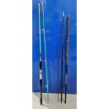 Diawa Sensor Match graphite fishing rod together with a vintage Mordex fishing rod
