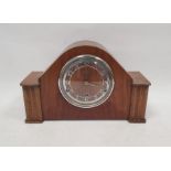 Early to mid 20th century oak cased mantel clock with pierced, chromed chapter ring, stamped '