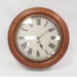 Large circular wall clock, painted metal dial in moulded mahogany case (no pendulum) (82cm)Condition