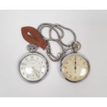 Silver coloured metal stopwatch and an Ingersoll 1950s pocket watch (2)
