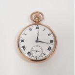 9ct gold open faced pocket watch, Roman numeral dial, subsidiary dial, 81.5g approx.,Condition