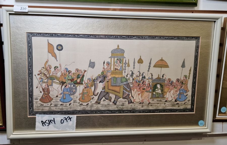 20th century Indian school  Painting on silk  Procession, unsigned, 23cm x 50cm, another study of - Image 2 of 6