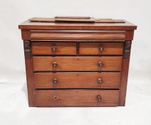 19th century mahogany chest, the rectangular top above one long cushion drawer, two short and