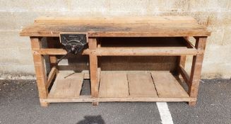 Pine work bench with vice
