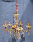 Five-branch chandelier with glass drops