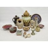 Studio pottery wares to include small Ann James lidded pot, a footed plate in red glaze marked '