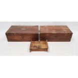 A 19th century mahogany and brass inlaid writing box, another writing box and another small box (3)