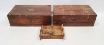 A 19th century mahogany and brass inlaid writing box, another writing box and another small box (3)