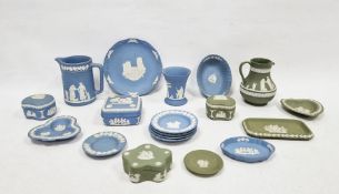 Quantity of Wedgwood jasperware to include jug in green, no.36 to base, trinket dishes, lidded