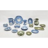 Quantity of Wedgwood jasperware to include jug in green, no.36 to base, trinket dishes, lidded