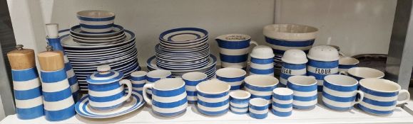 Large quantity of assorted T G Green blue and white banded wares to include salt pot, pepper pot,