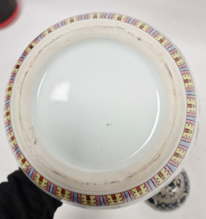 20th century lidded ovoid pot in the Chinese taste, decorated with butterflies and two ginger - Image 6 of 6