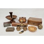 Assorted South American wooden items to include bowls, boxes, etc and assorted brassware