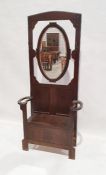 20th century hall stand with central mirror flanked by hooks with umbrella / stick stands